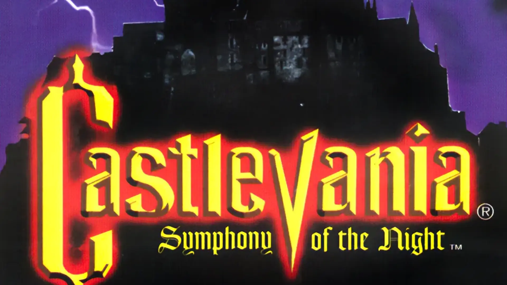 castlevania symphony of the night logo over a dark castle beside a pale character portrait