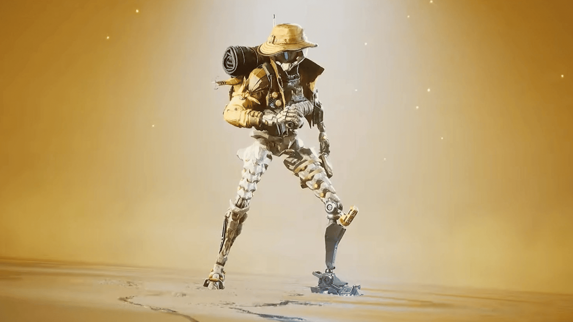 Chum character from FragPunk wearing a wide-brim hat, backpack, and mechanical skeletal armor