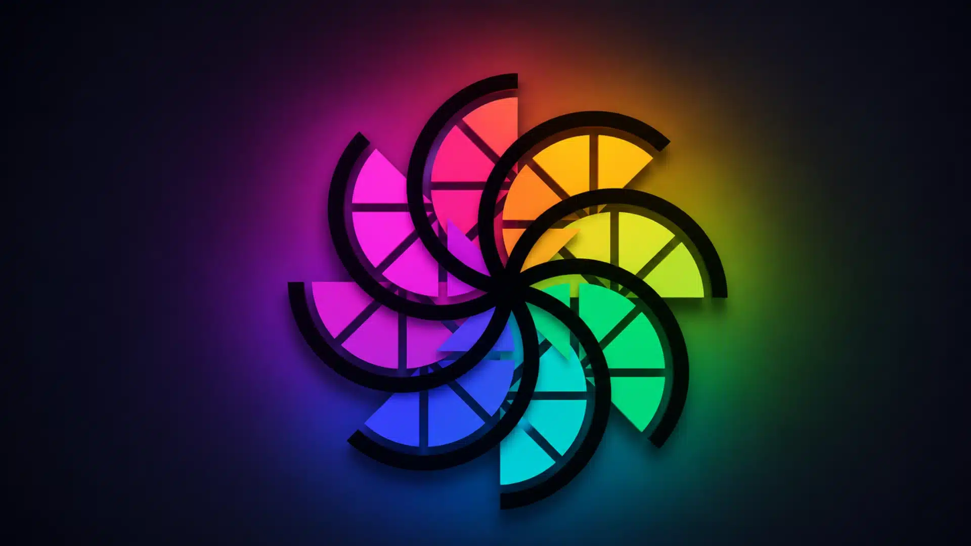 Colorful emulator pinwheel logo glowing against a dark gradient gaming background