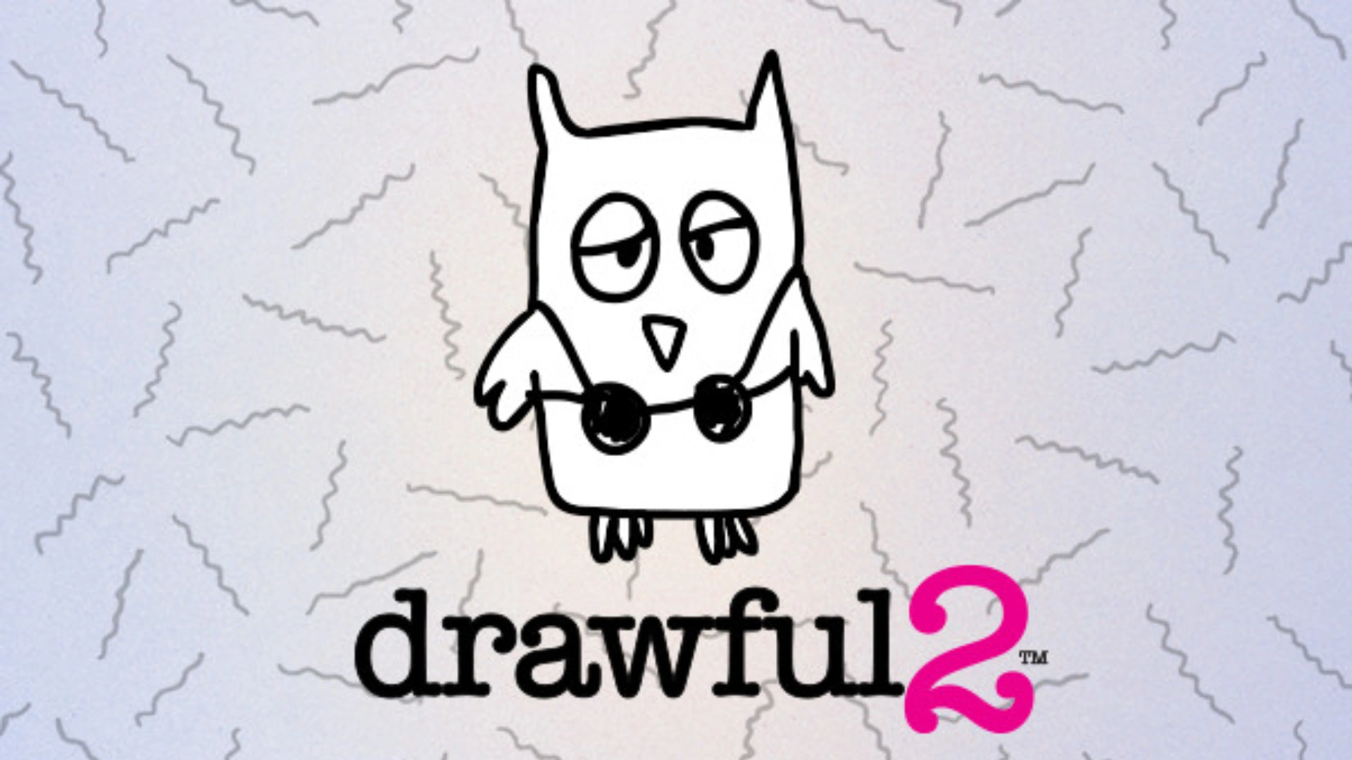 Drawful 2 game logo with cartoon owl on a light gray background and playful squiggles