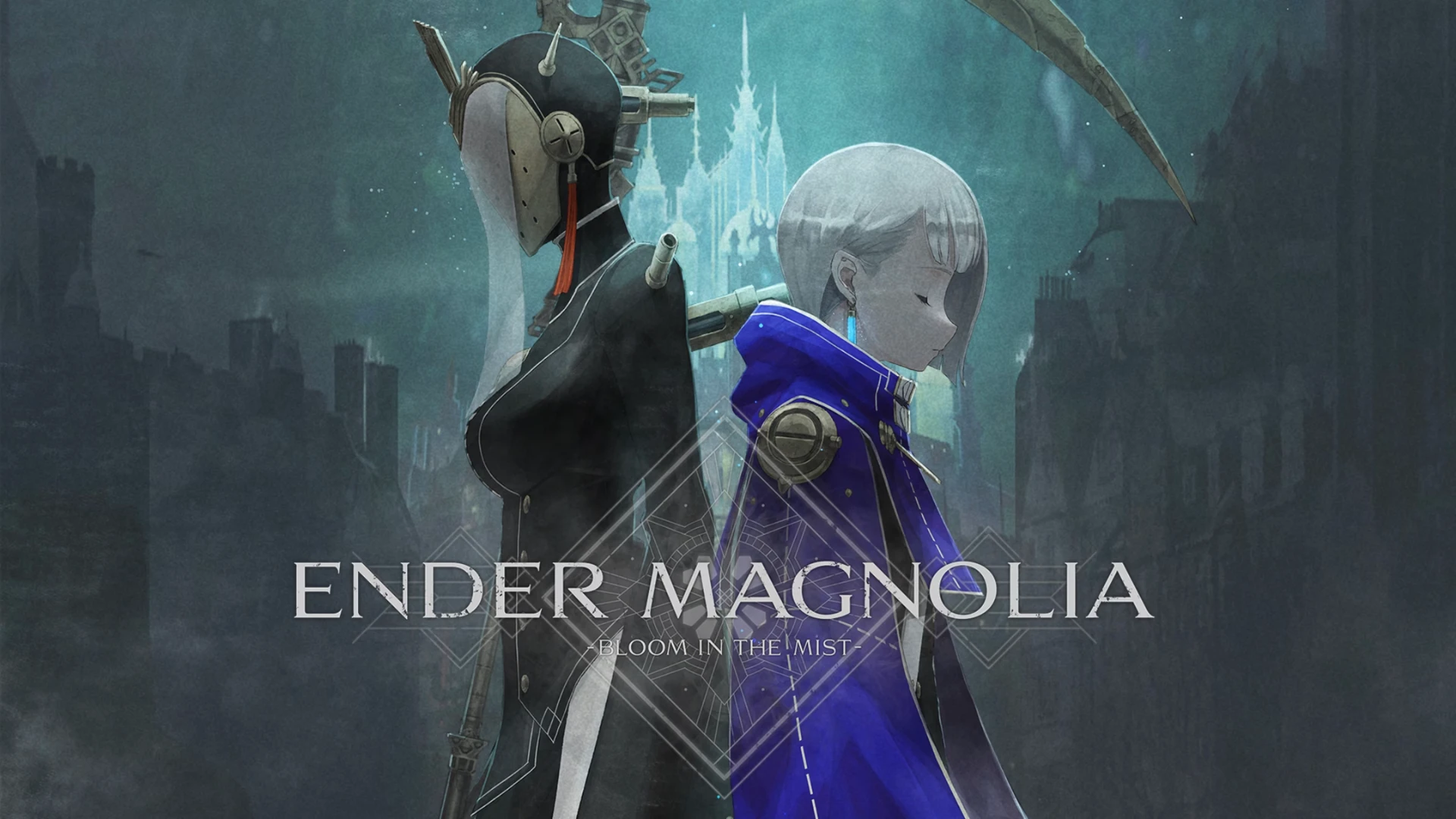 lilac stands within dark ruins beside the ender magnolia bloom in the mist game title artwork