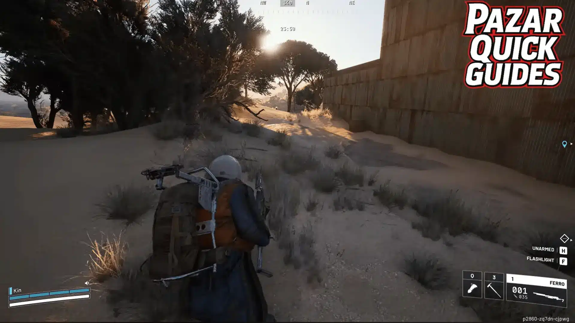 Arc Raiders player following the exterior wall toward the back of Su Durante Warehouses.
