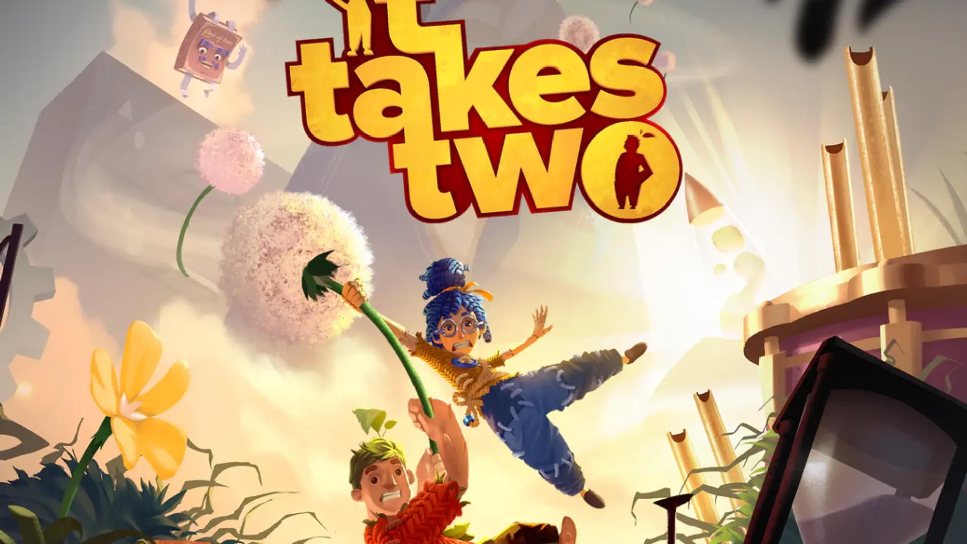 it takes two showing two characters completing cooperative challenges in fantasy adventure setting together