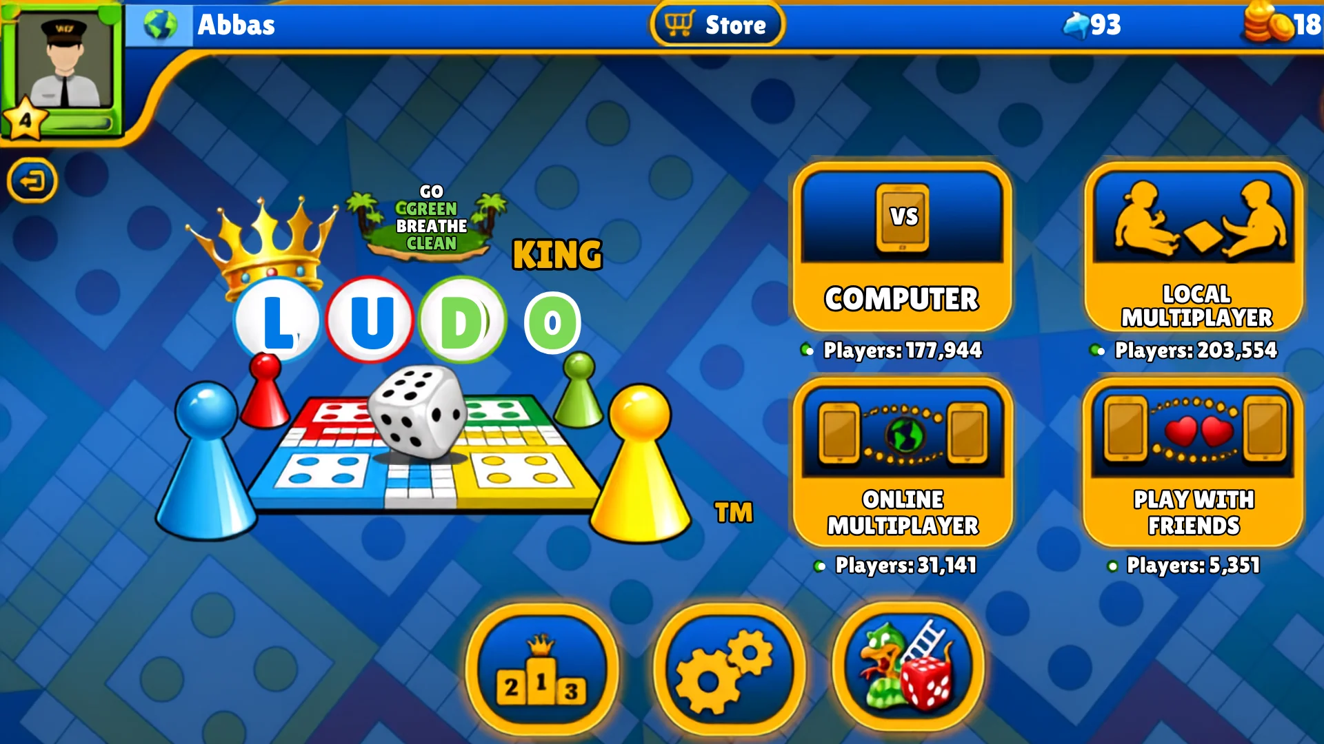 Ludo king game menu showing online multiplayer local multiplayer and play with friends