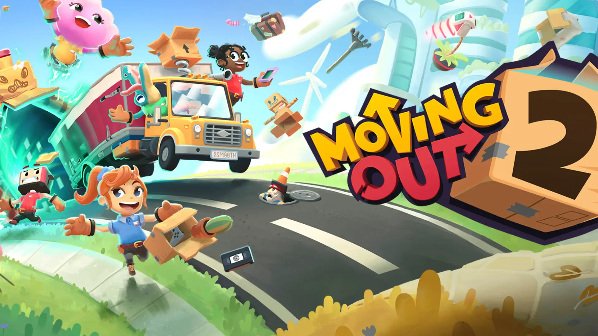 moving out two showing characters handling furniture during funny cooperative moving challenge with obstacles
