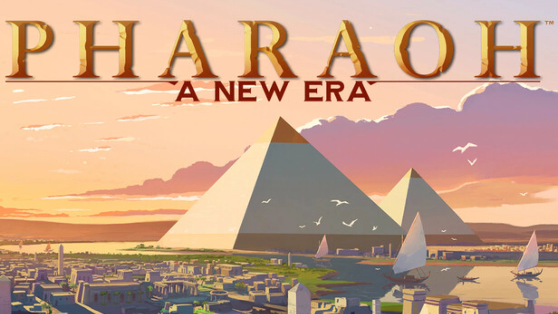 Pharaoh a new era city with pyramids sailing boats and ancient egyptian buildings