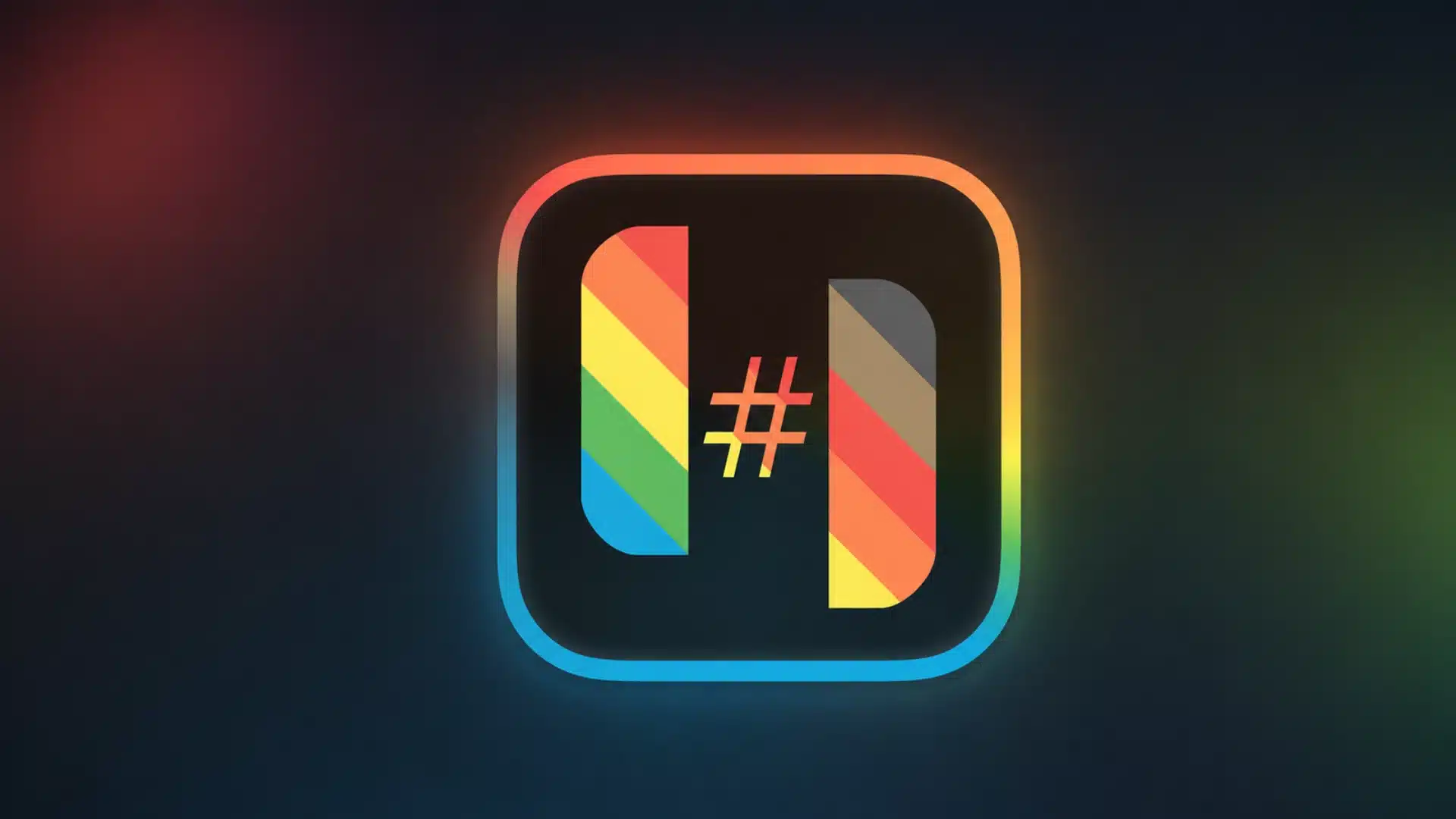 Rainbow emulator icon centered on a dark gradient background with colorful glowing effects