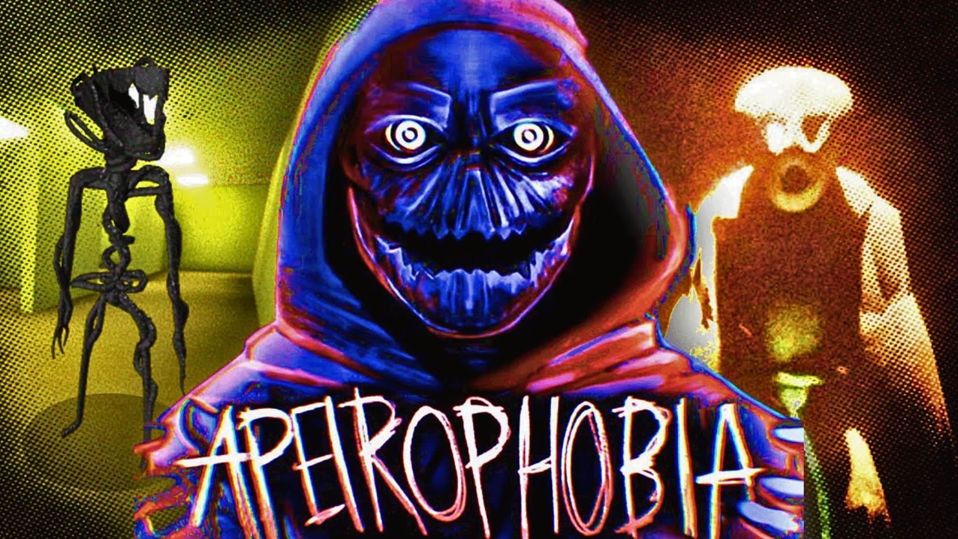 Apeirophobia Roblox horror game character with dark background and glowing eyes