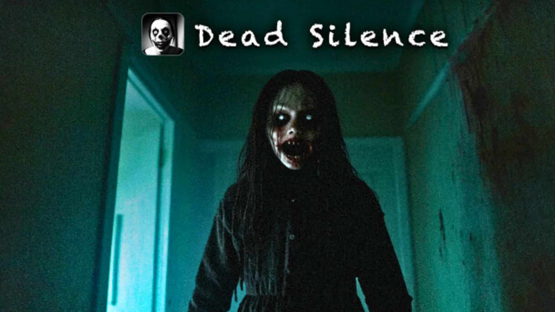 Dead Silence Roblox horror game scene with a dark hallway and character in the center