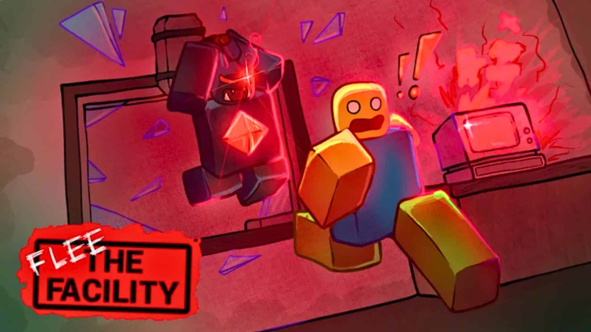 Flee the Facility Roblox game scene with a player character escaping from a monster
