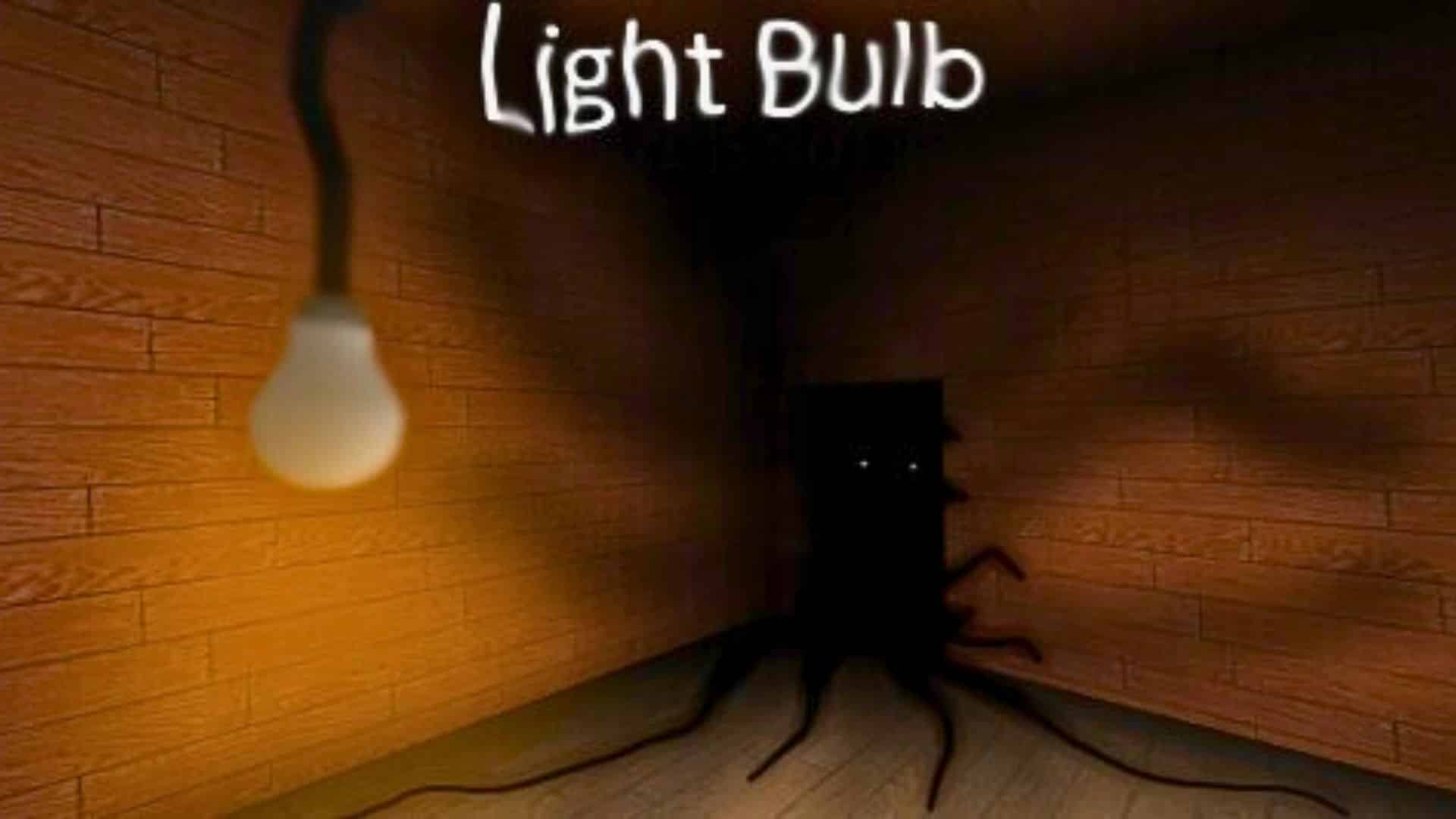 Light Bulb Roblox horror game scene with a dark creature in a wooden room