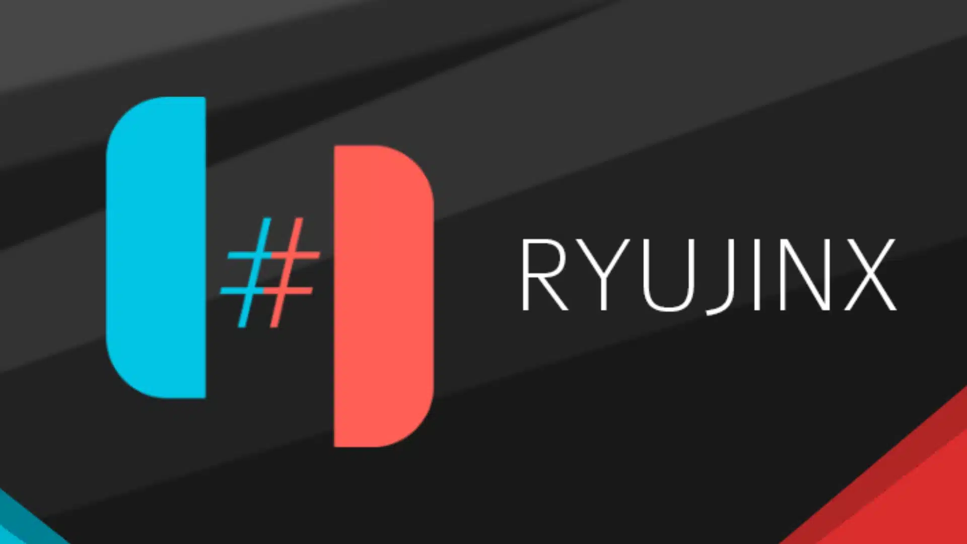 Ryujinx emulator logo with red and blue controller shapes on a dark geometric background