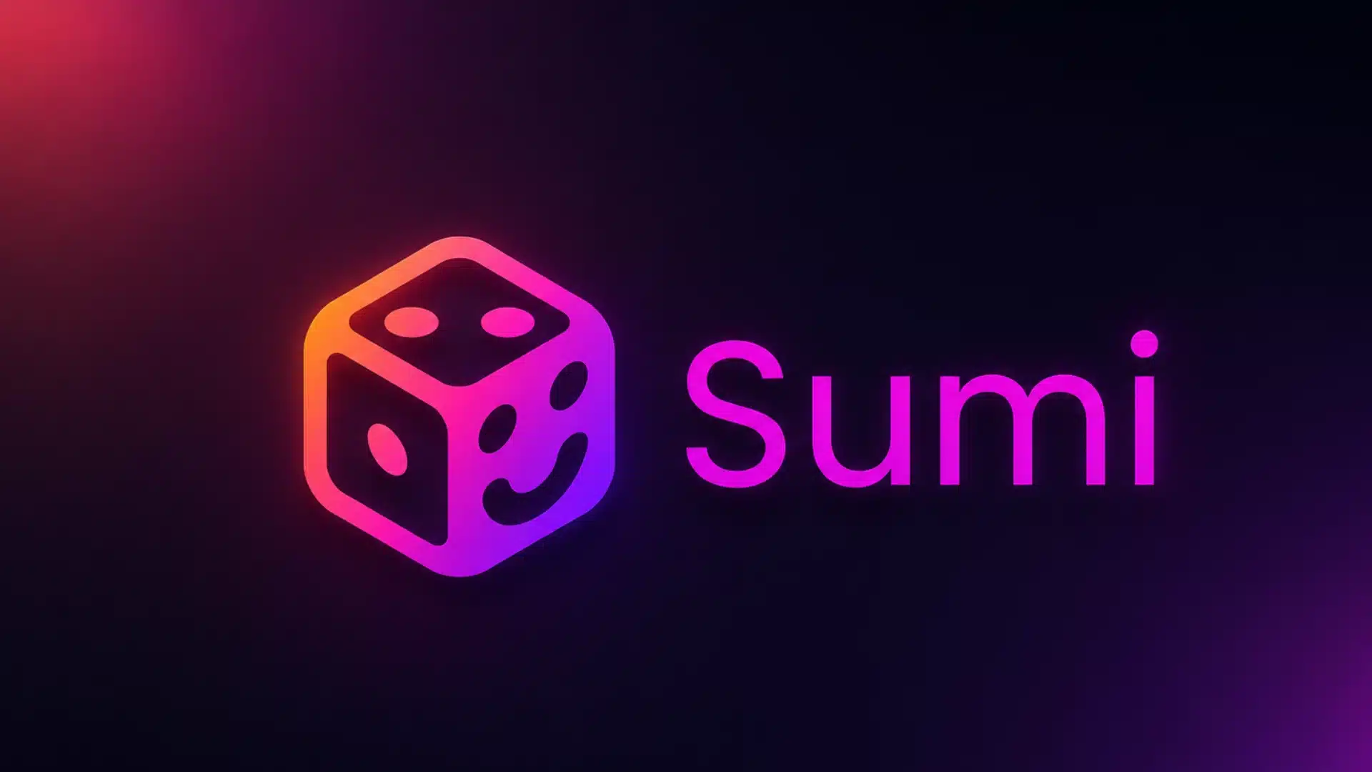 Sumi emulator logo with a glowing dice icon on a dark purple and pink background