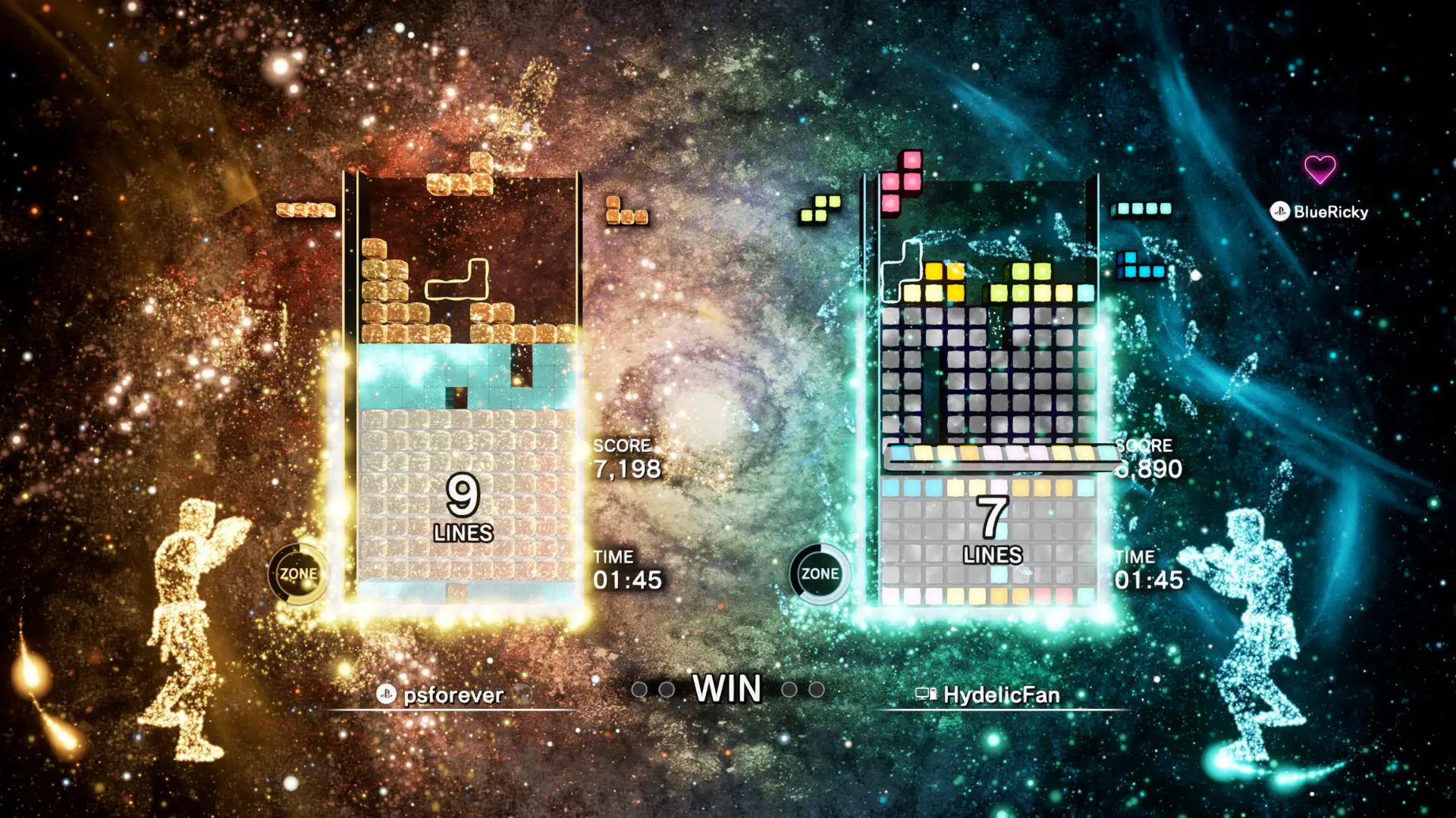 tetris effect connected showing colorful block puzzle gameplay with glowing effects and modern visuals