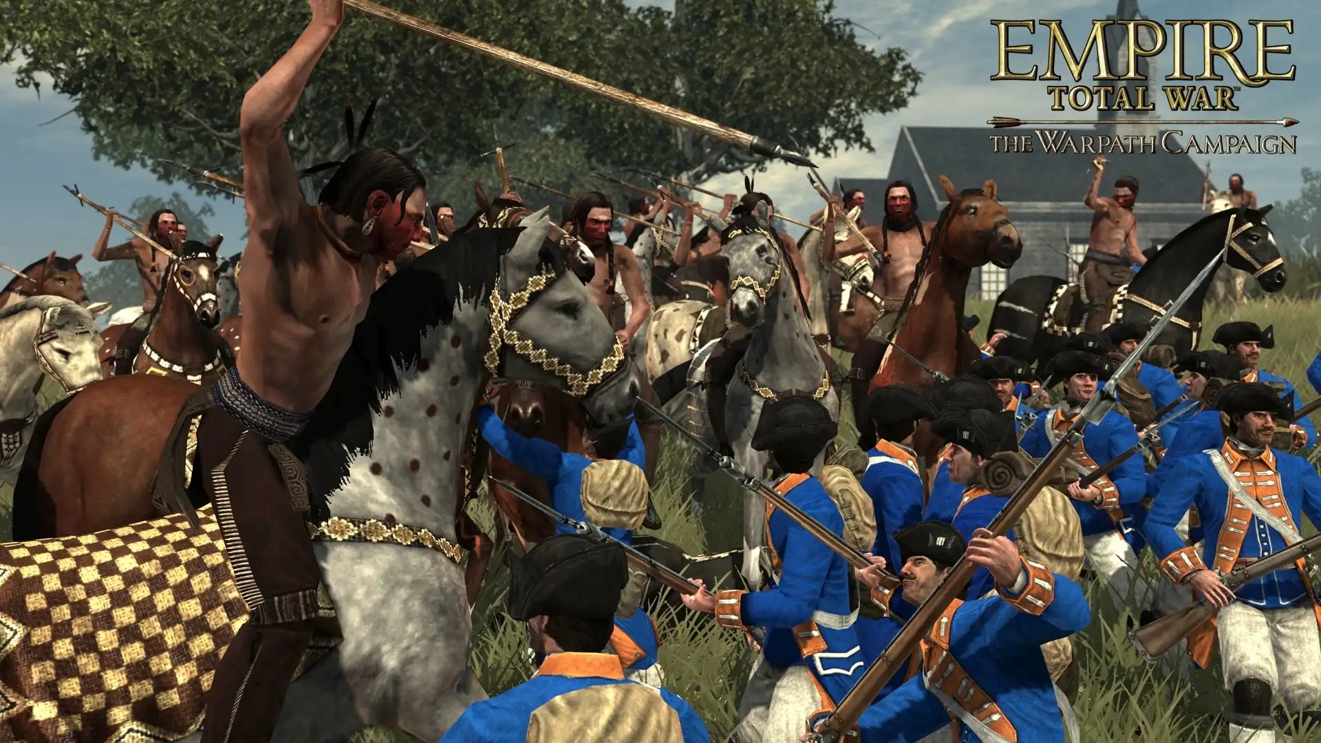 empire total war soldiers fighting with cavalry and firearms during a historical battlefield clash