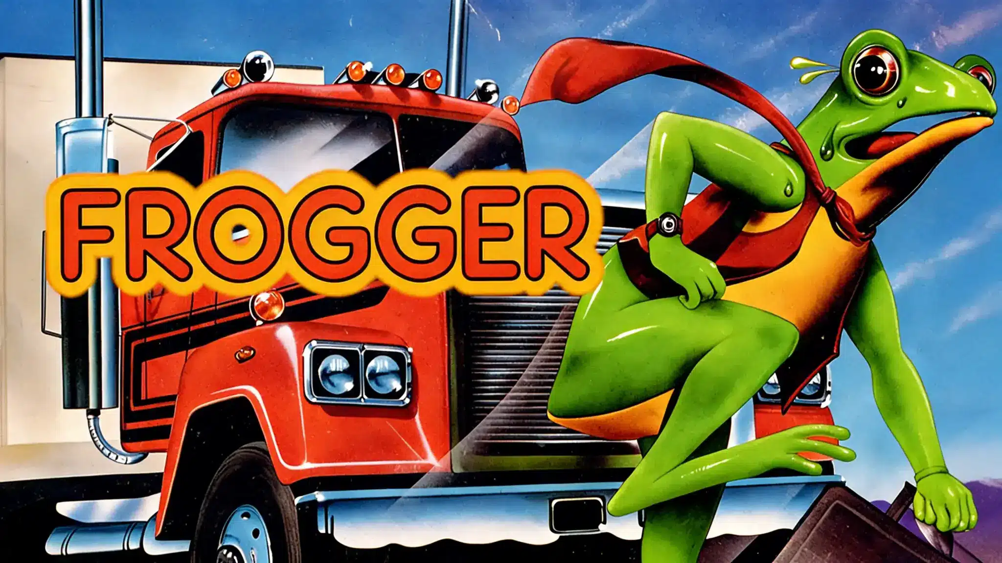 frogger arcade gameplay showing a green frog crossing traffic and river obstacles