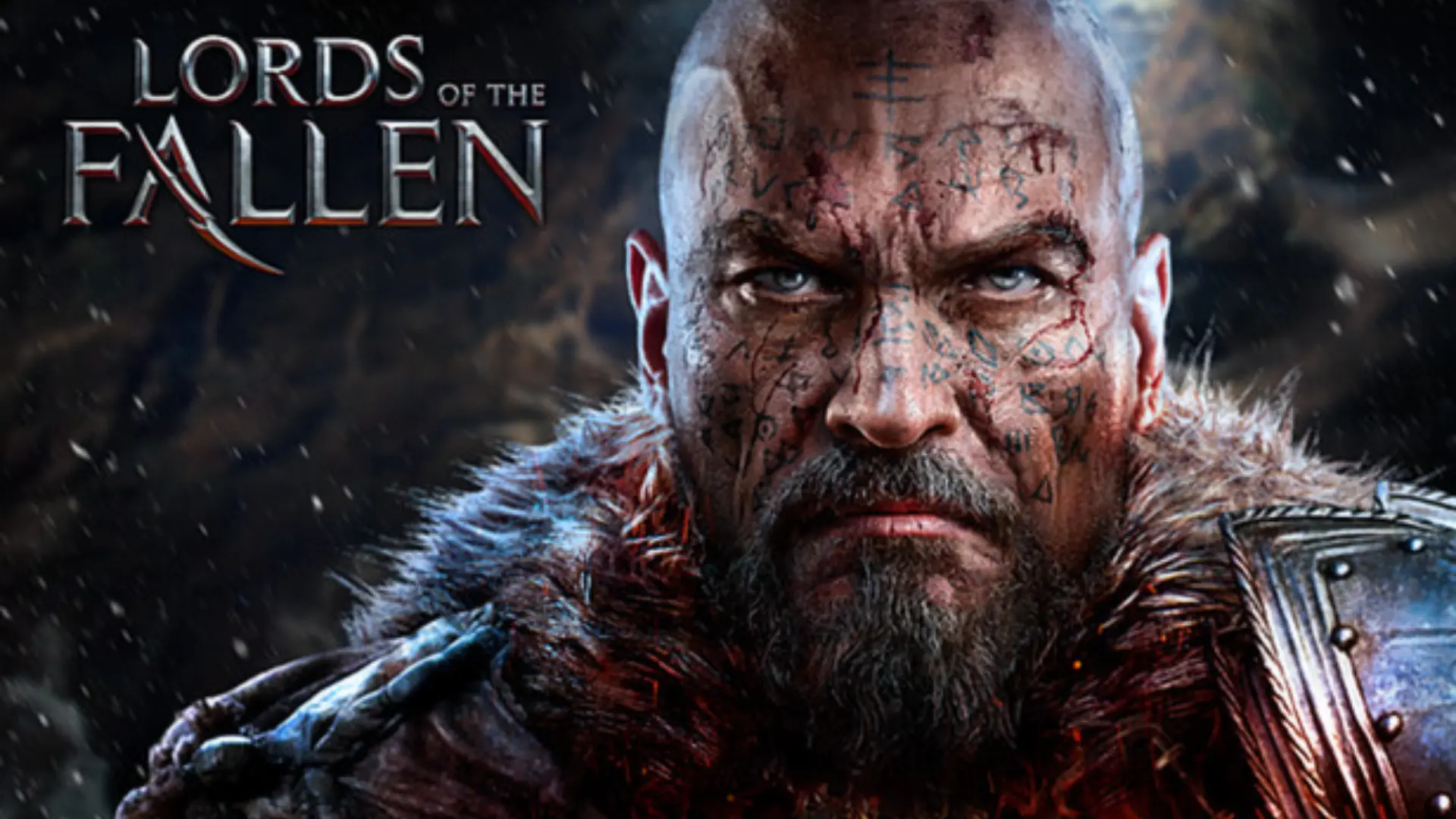 lords of the fallen cover showing armored warrior with marked face in dark fantasy battlefield scene