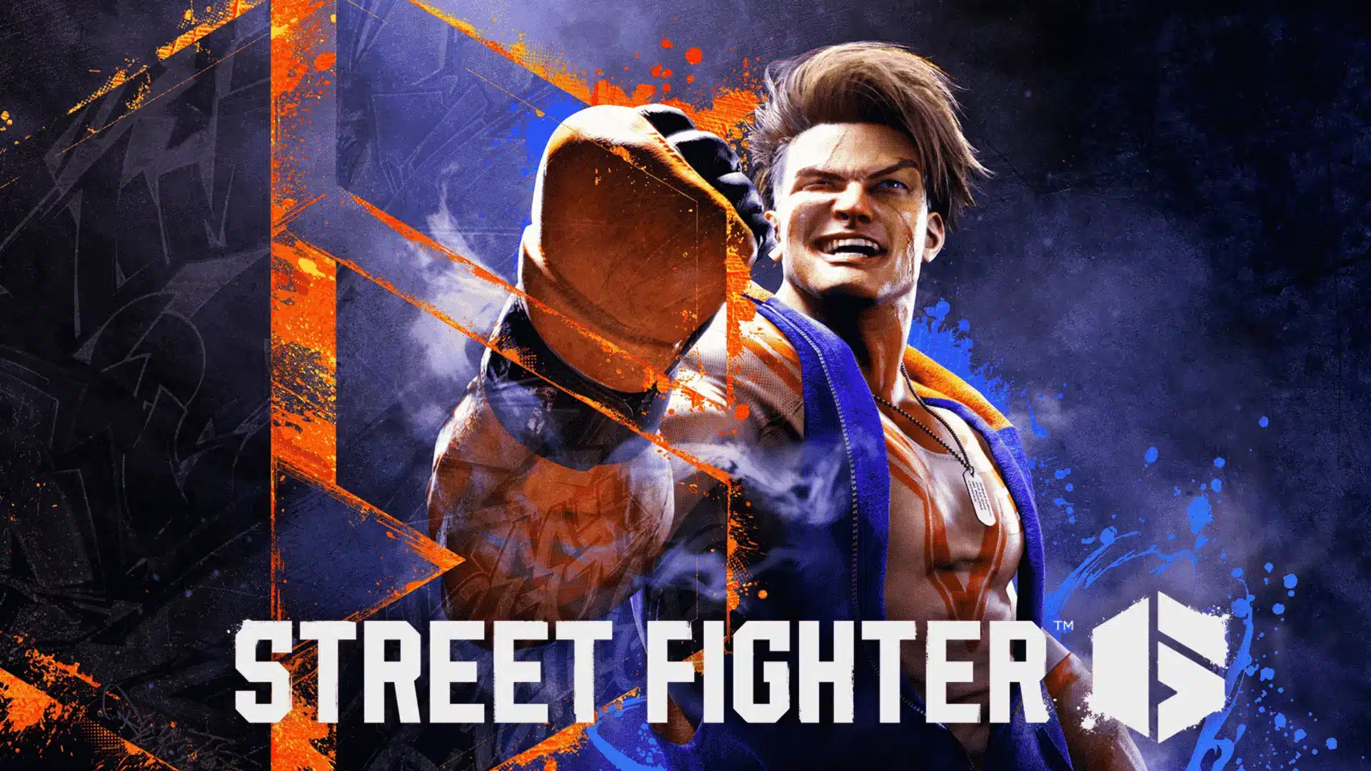street fighter 6 artwork showing luke and other fighters against a vivid orange and blue arena backdrop