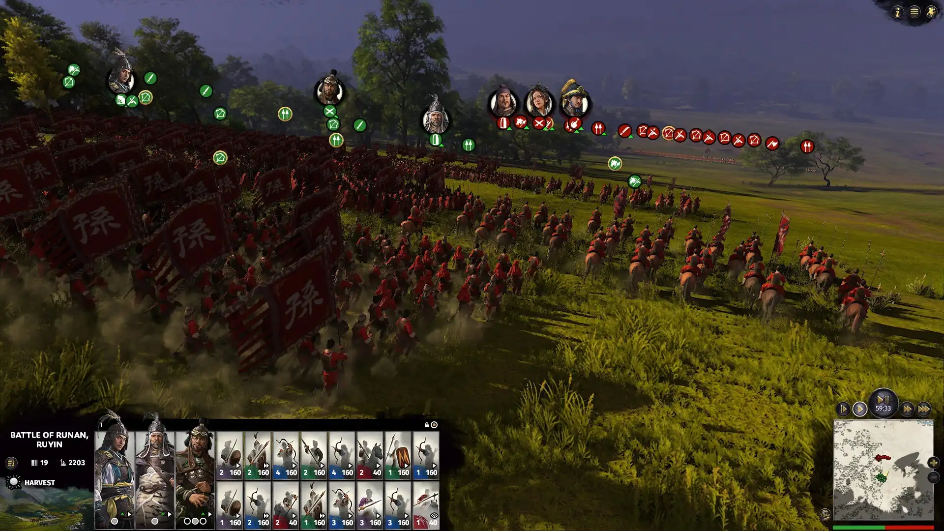 total war three kingdoms armies charging across a field with cavalry and infantry units