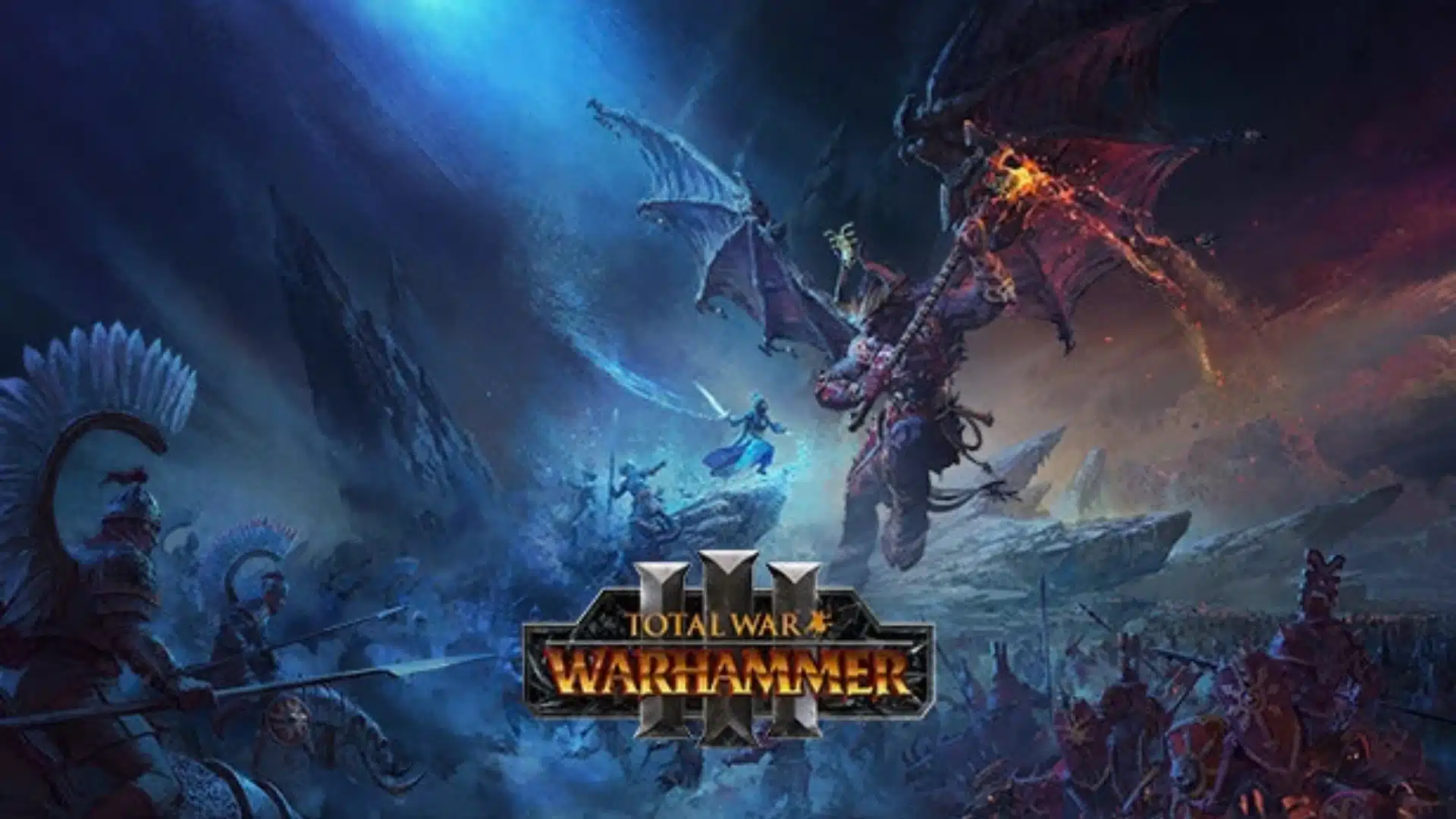 total war warhammer three fantasy armies fighting with dragons monsters and warriors