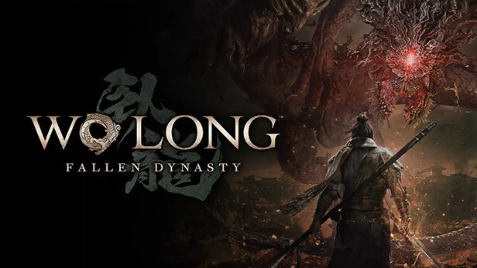 wo long fallen dynasty cover showing warrior facing giant creature in ancient chinese battlefield